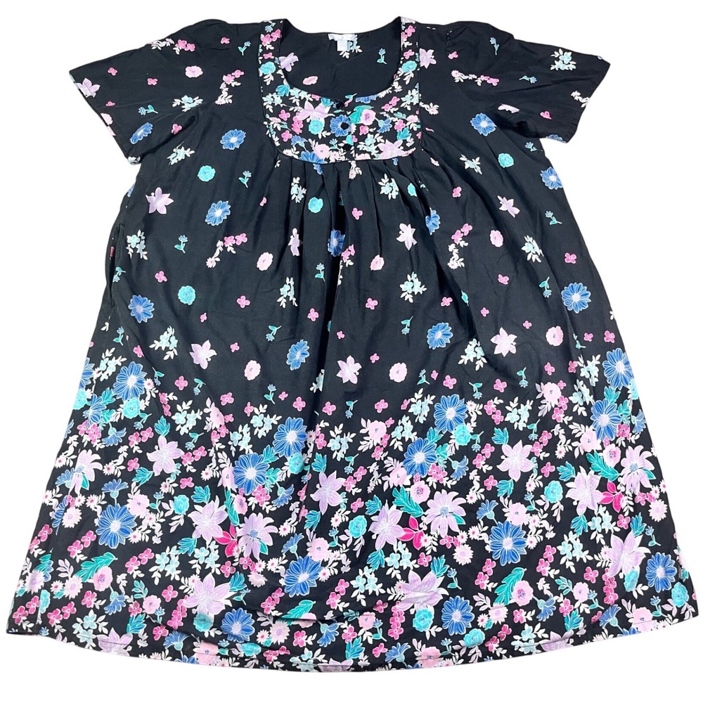 Only Necessities Floral Lounger House Dress Plus Size 2X 26/28 Muumuu Pocket